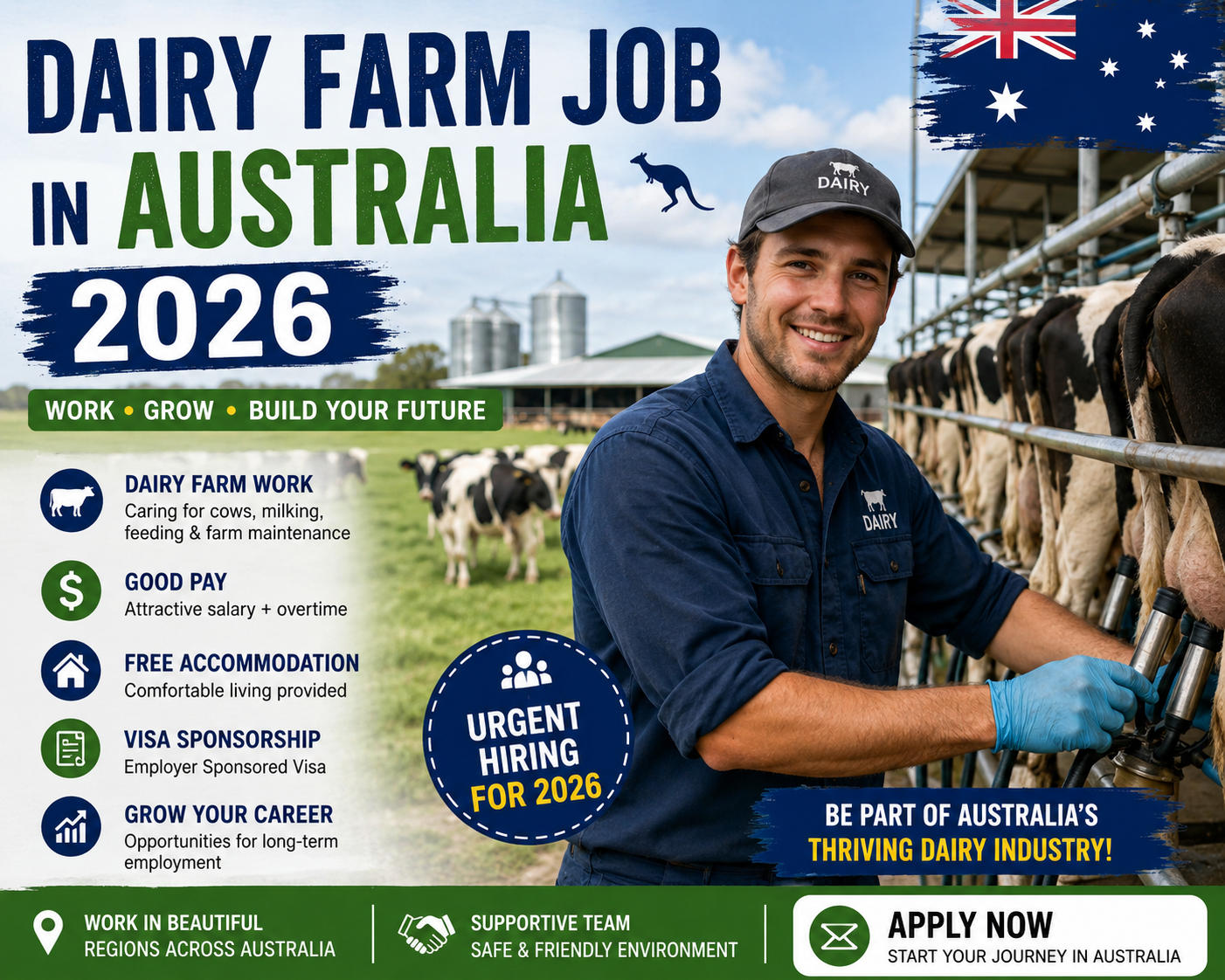 Dairy farm job in Australia 2026